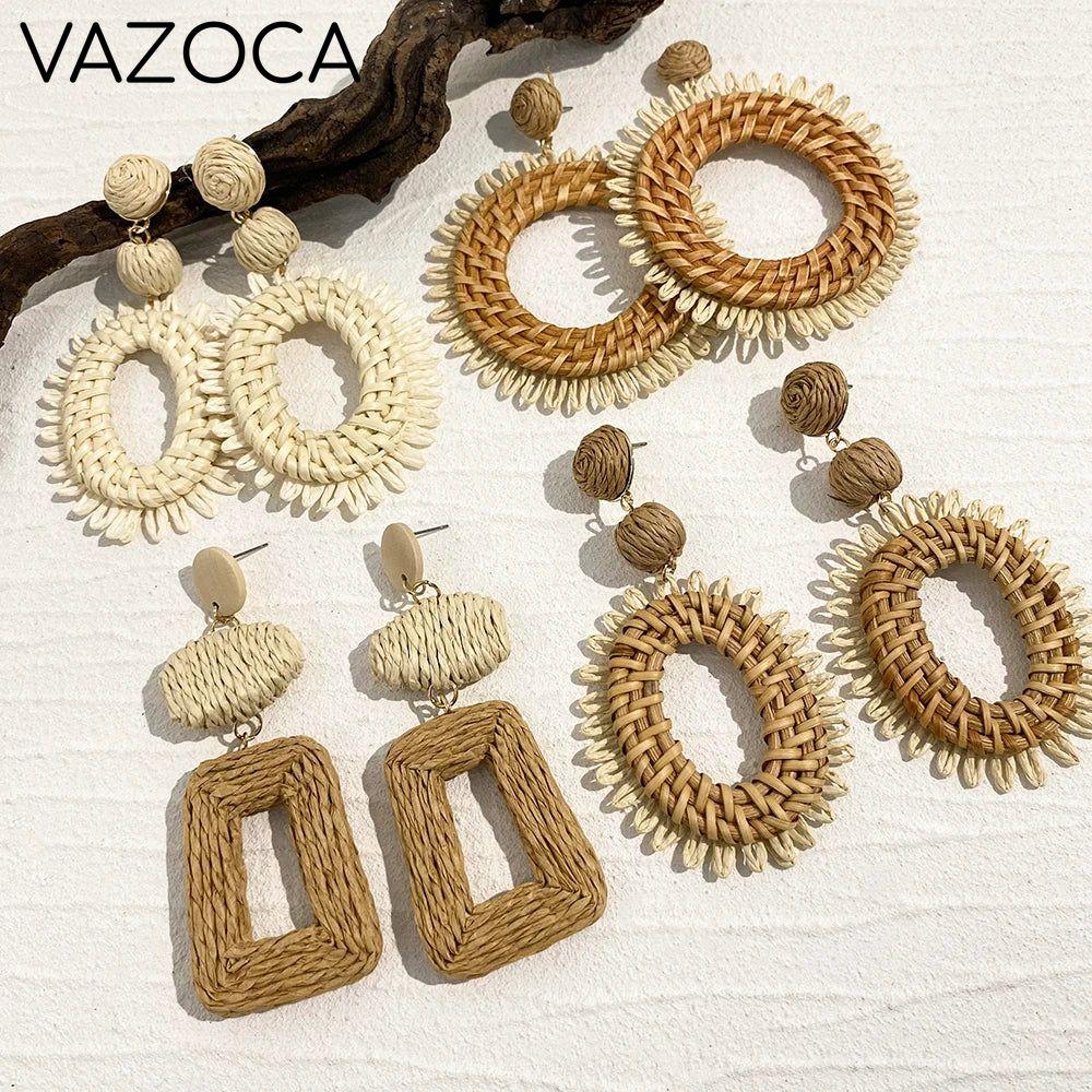 Woven Raffia Dangle Earrings