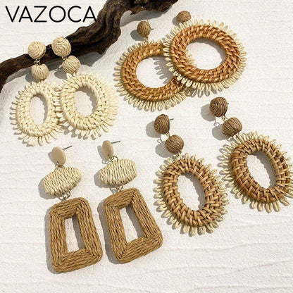 Woven Raffia Dangle Earrings
