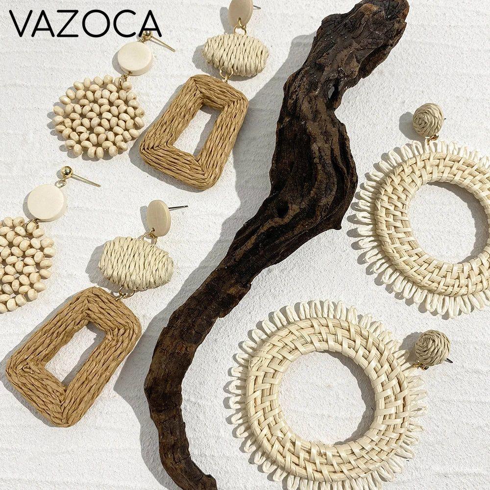 Woven Raffia Dangle Earrings
