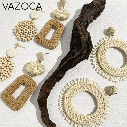 Woven Raffia Dangle Earrings