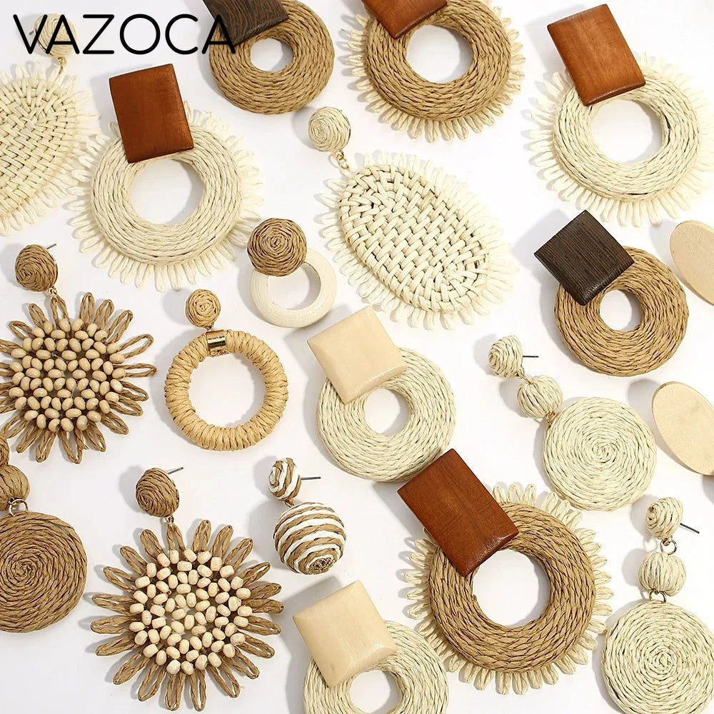 Woven Raffia Dangle Earrings