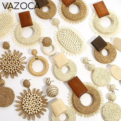 Woven Raffia Dangle Earrings