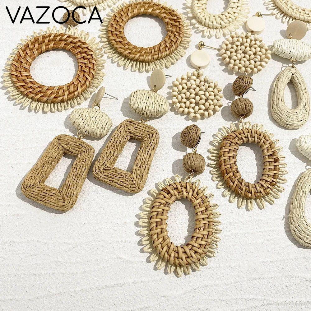 Woven Raffia Dangle Earrings