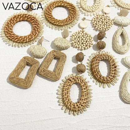 Woven Raffia Dangle Earrings