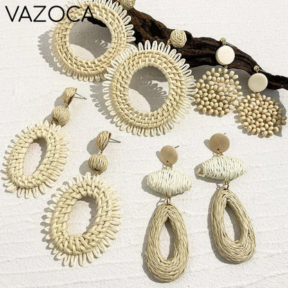 Woven Raffia Dangle Earrings
