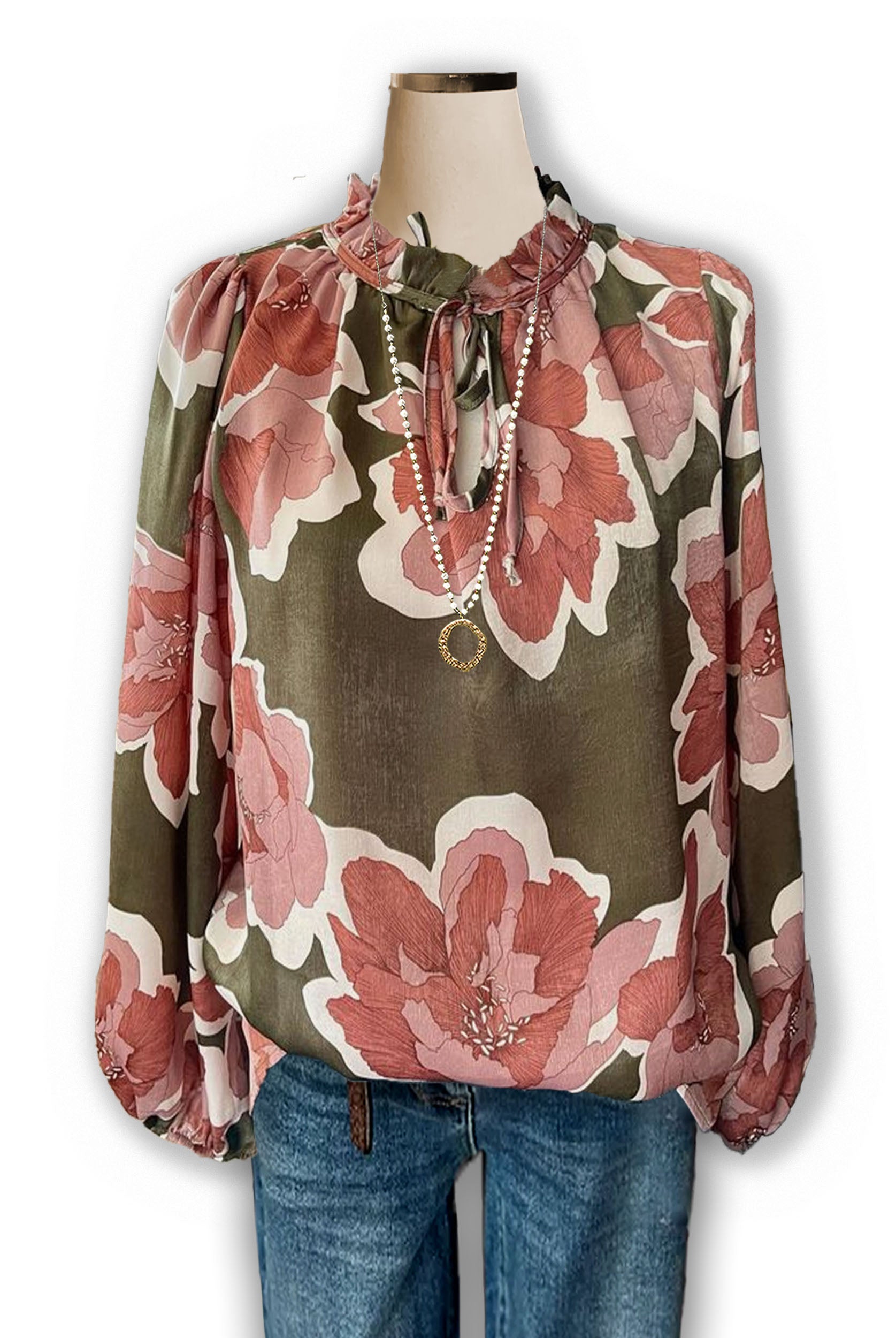 Flower Printed Pleated Ruffle Casual Top