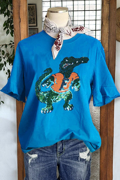 Cotton Gator Sequins Casual Crew Neck Top