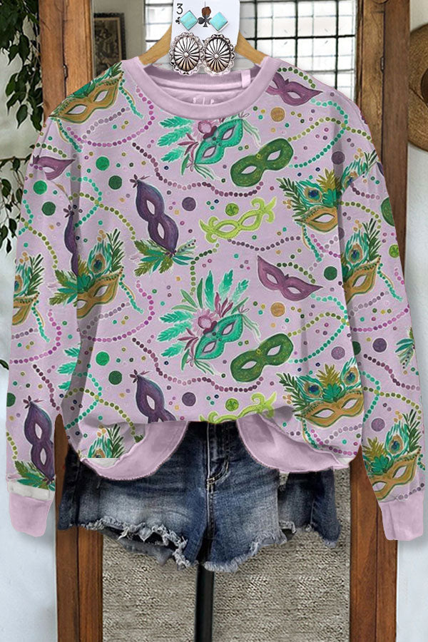 Mardi Gras Print Casual Sweatshirt