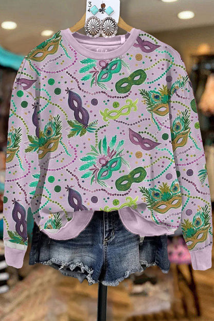 Mardi Gras Print Casual Sweatshirt