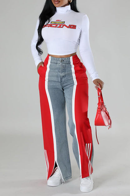 Vintage Colorblock Split Hem Jeans