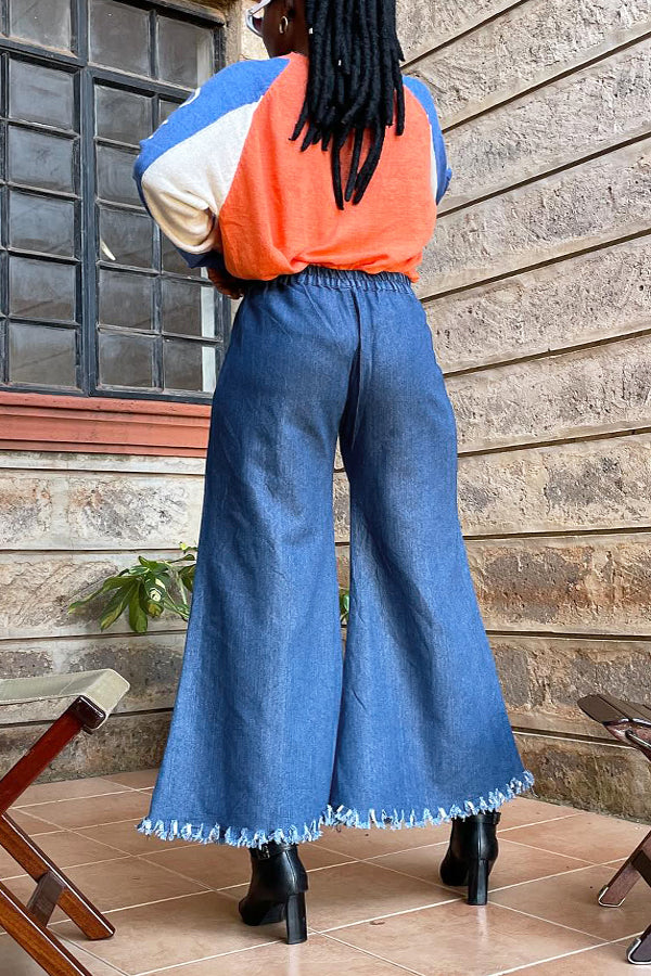 Casual Raw Trim Flare Leg Pants