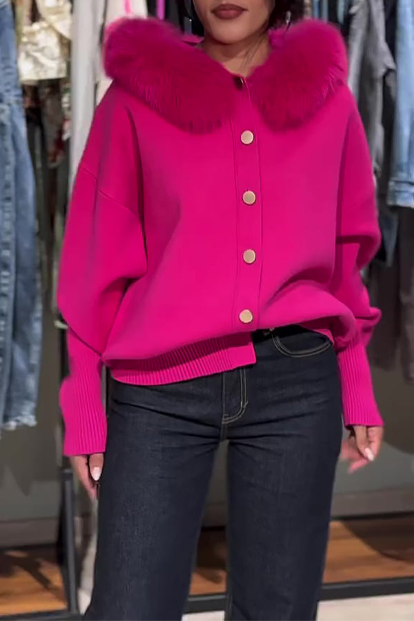 Retro Fuzzy Trim Hoodie Sweater