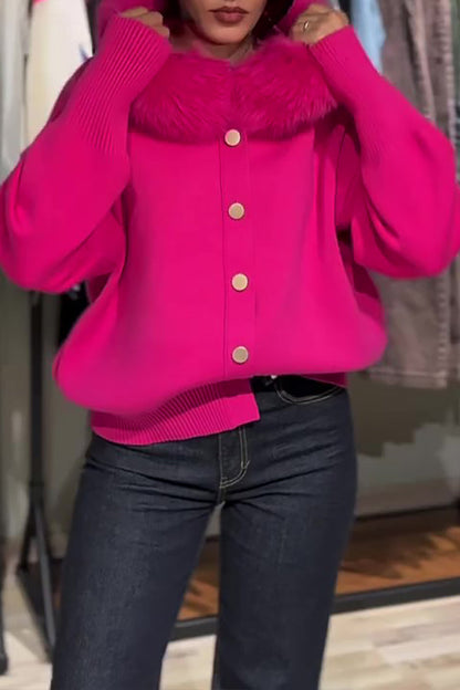 Retro Fuzzy Trim Hoodie Sweater