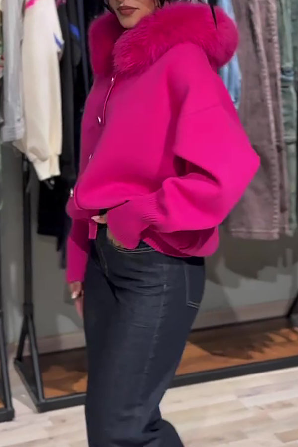 Retro Fuzzy Trim Hoodie Sweater