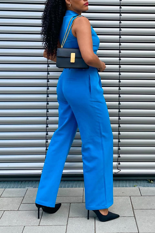 Stylish Lapel Neck Top & Tailored Pants Set