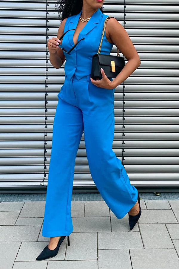 Stylish Lapel Neck Top & Tailored Pants Set