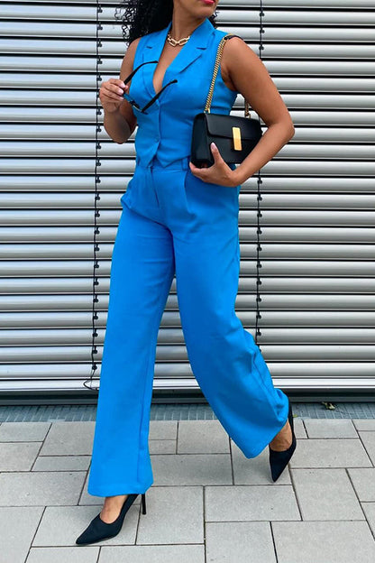 Stylish Lapel Neck Top & Tailored Pants Set