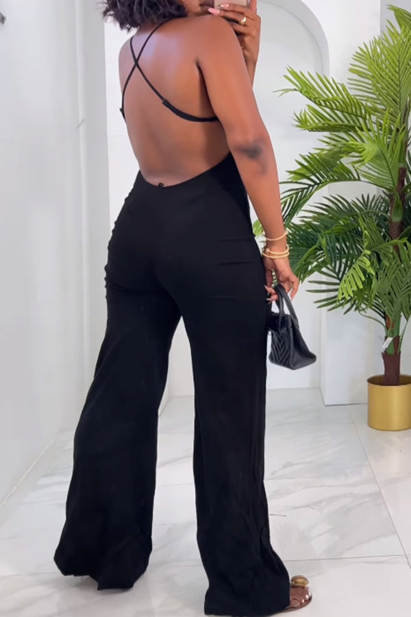 Sling Solid Color Backless Jumpsuit