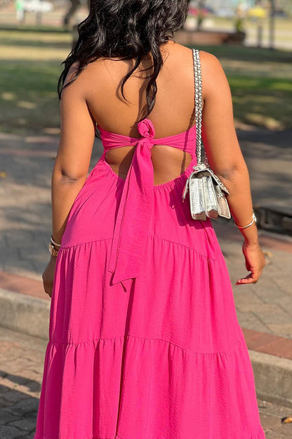 Chic Tie Backless Ruffle Hem Dress