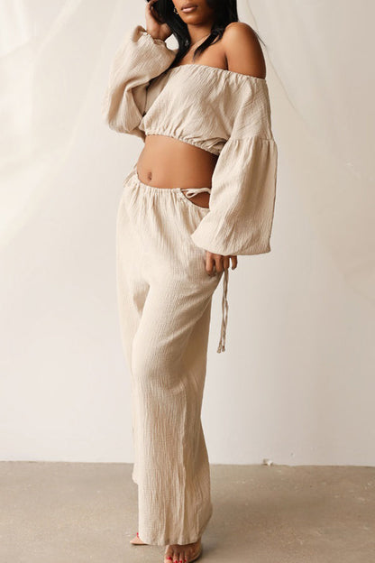 Lantern Sleeve Top & Drawstring pants Set