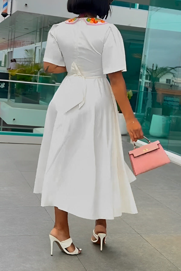 Elegant Belted A-line Midi Dress