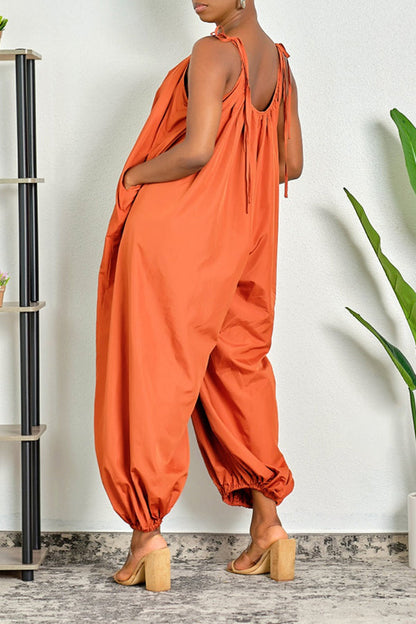 Stylish Sling Ruched Drop Crotch Jumpsuit