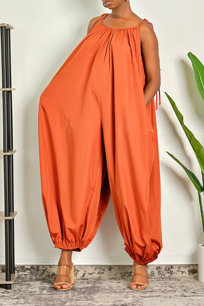 Stylish Sling Ruched Drop Crotch Jumpsuit