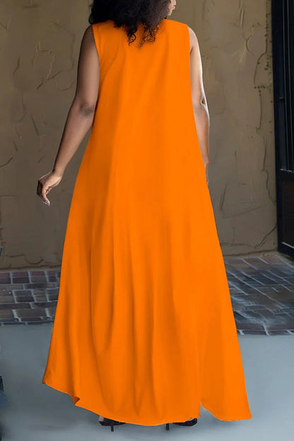 Casual Patched Pocket Split Hem Maxi Dress