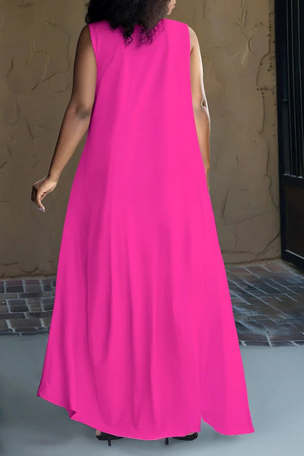 Casual Patched Pocket Split Hem Maxi Dress