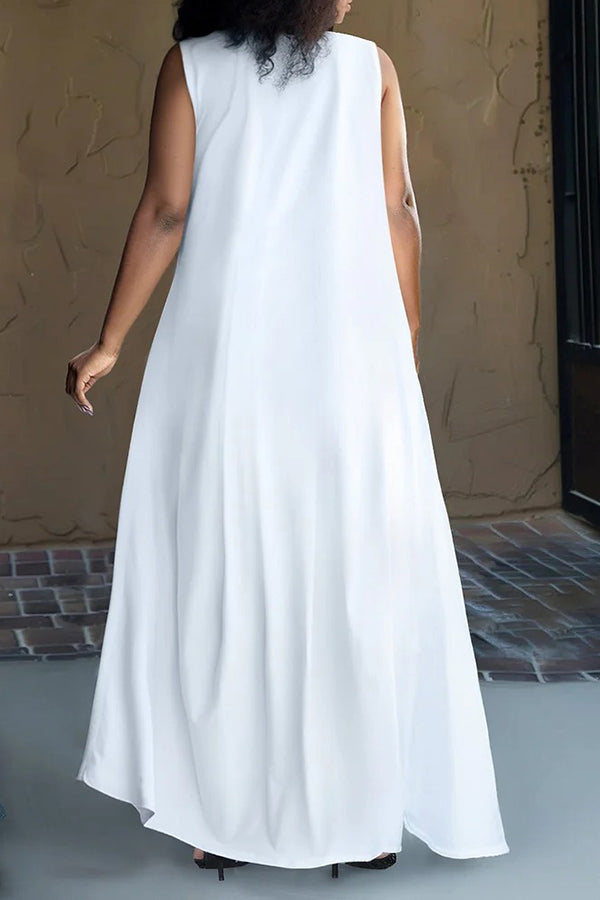 Casual Patched Pocket Split Hem Maxi Dress