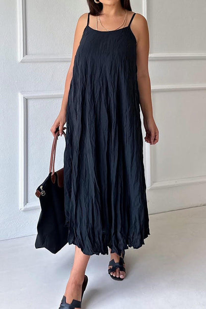 Casual Loose Wrinkled Solid Cami Dress