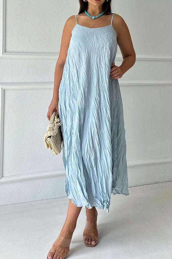 Casual Loose Wrinkled Solid Cami Dress