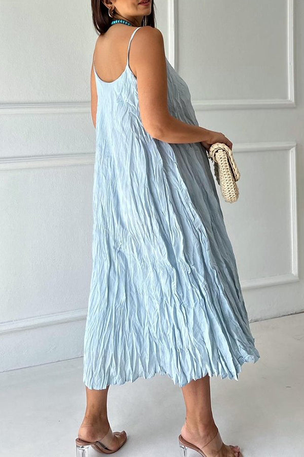 Casual Loose Wrinkled Solid Cami Dress