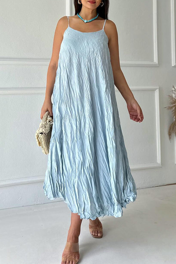 Casual Loose Wrinkled Solid Cami Dress