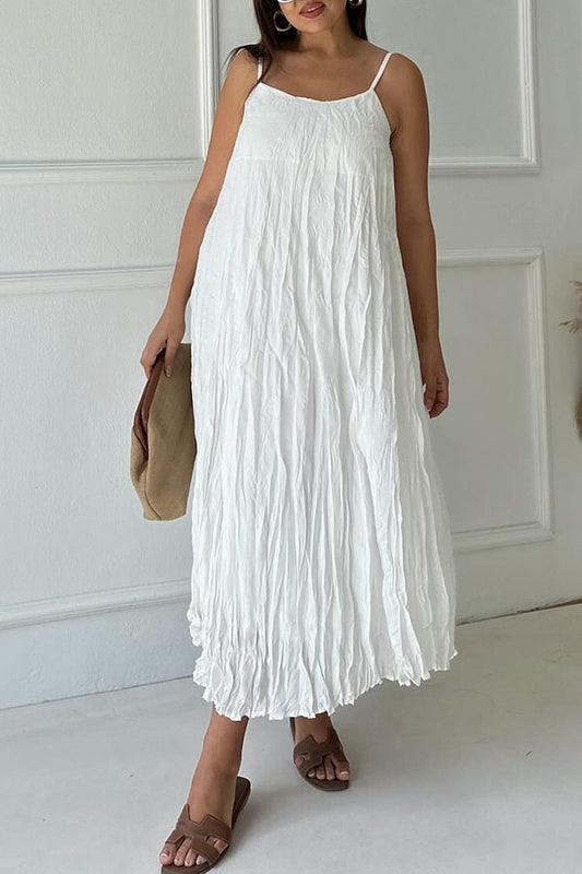 Casual Loose Wrinkled Solid Cami Dress