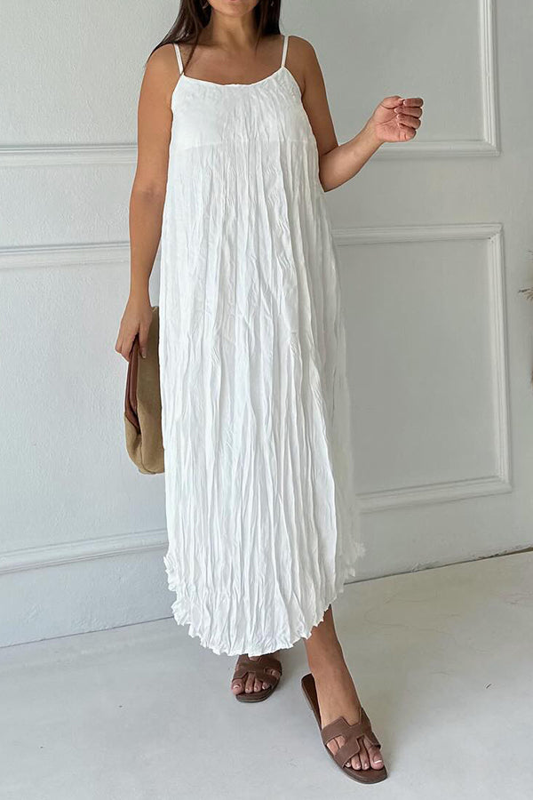 Casual Loose Wrinkled Solid Cami Dress