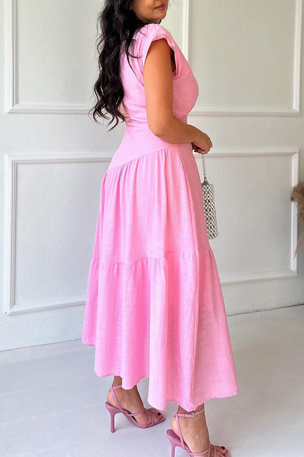 Cotton Pleated Solid Color Dress