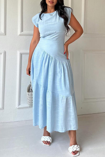 Cotton Pleated Solid Color Dress