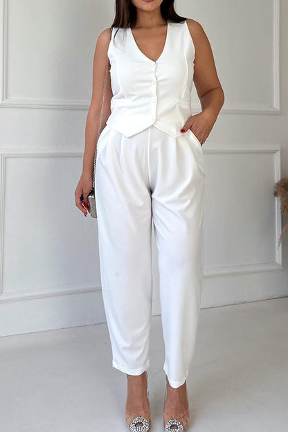 Stylish Single Breasted Top & Tapered Pants Set