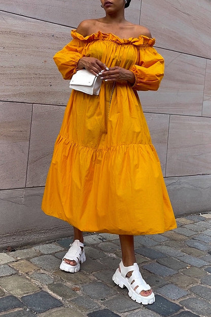 Casual Off Shoulder Lantern Sleeve Loose Dress