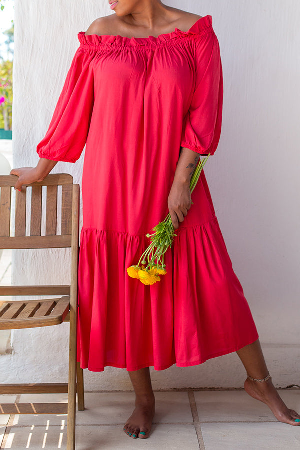 Casual Off Shoulder Lantern Sleeve Loose Dress