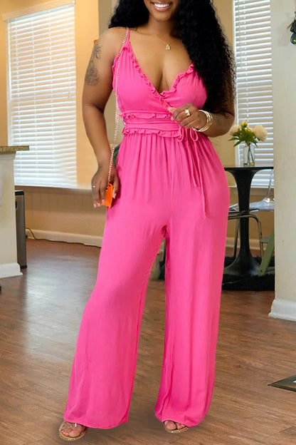 V-Neck Casual Ruffles Cami Jumpsuit