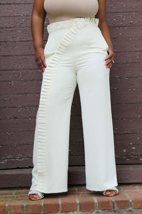 Stylish Asymmetric Pleated Trim Pants