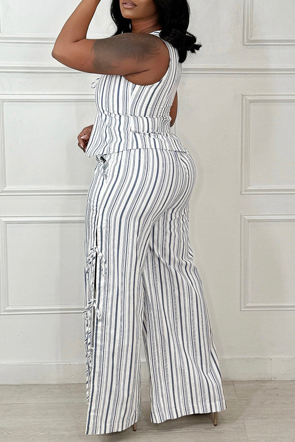 Stylish Bandage Striped Top & Pants Set