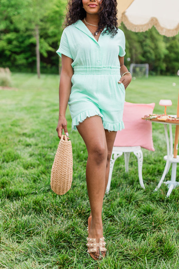 Mint Green Flowy Hem Lapel Neck Bodysuit