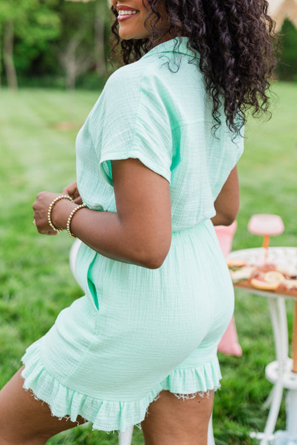 Mint Green Flowy Hem Lapel Neck Bodysuit