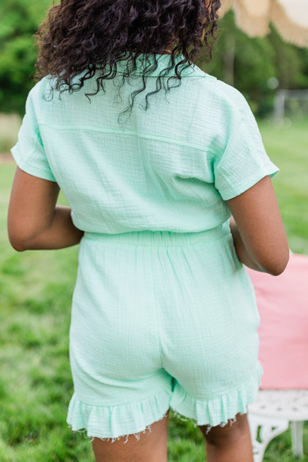 Mint Green Flowy Hem Lapel Neck Bodysuit