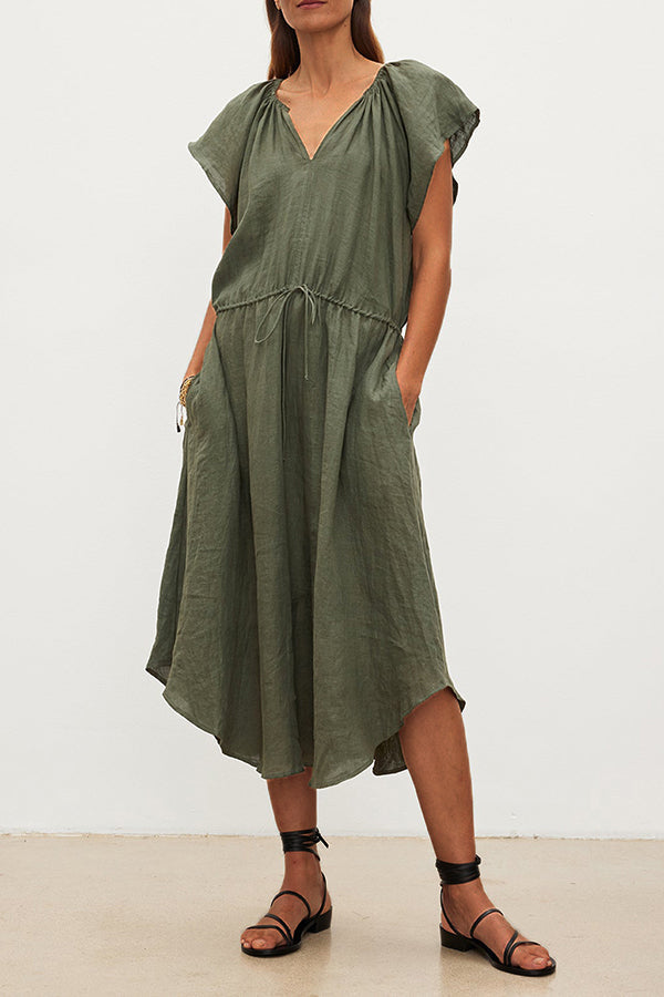 Casual Raglan Sleeves Drawstring Waist Dress