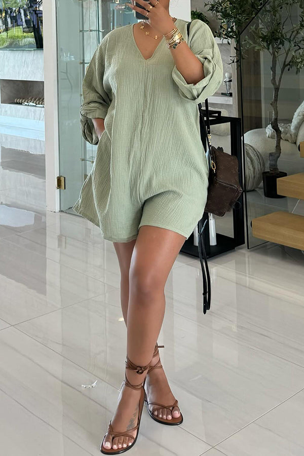 Casual V-Neck Batwing Sleeve Loose Romper