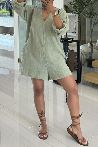 Casual V-Neck Batwing Sleeve Loose Romper